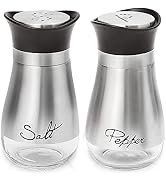 Salt and Pepper Shakers, Stainless Steel and Glass Bottle, Set of 2