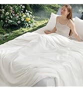 Bedsure SleepEase Cooling Comforter King Size for Summer, 3 Pieces White Seersucker Cooling Comfo...