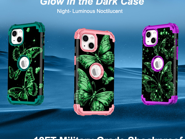 iphone 13 case iphone 14 case glow in the dark butterfly cute heavy duty