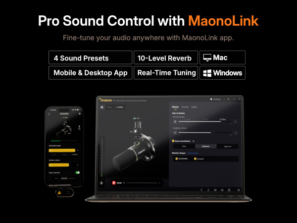 MAONO Wireless Dynamic Microphone for PC, XLR/USB Podcast Mic for Vocal Recording(PD200WT)