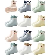 Aroveea Non Slip Grip Ankle Baby Socks 12 Pack for Toddler Boys and Girls Kids,Infant Cute Cotton...