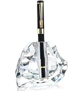 QFkris 3.5'' Crystal Signature Fountain Pen &amp; Pencil Holder Heart Shaped Glass Cut Pen Stand Offi...