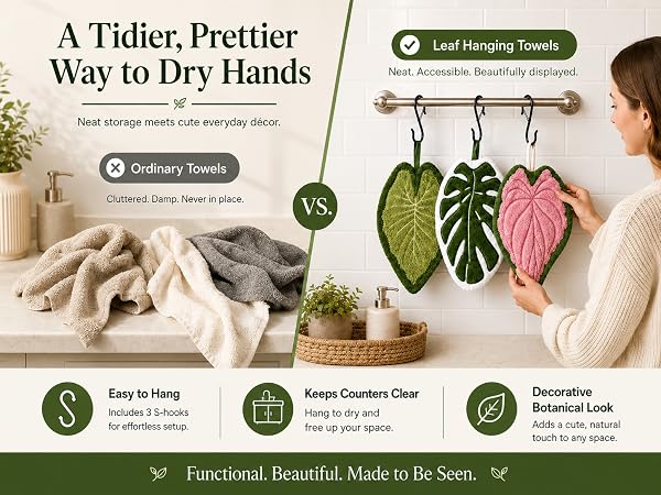 Pink leaf towel, green leaf towel, Monstera deliciosa towel