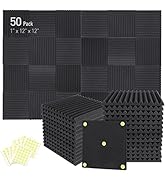 Focusound 50 Pack Acoustic Foam Panels 1" x 12" x 12" Sound Proof Foam Panles Soundproofing Noise...