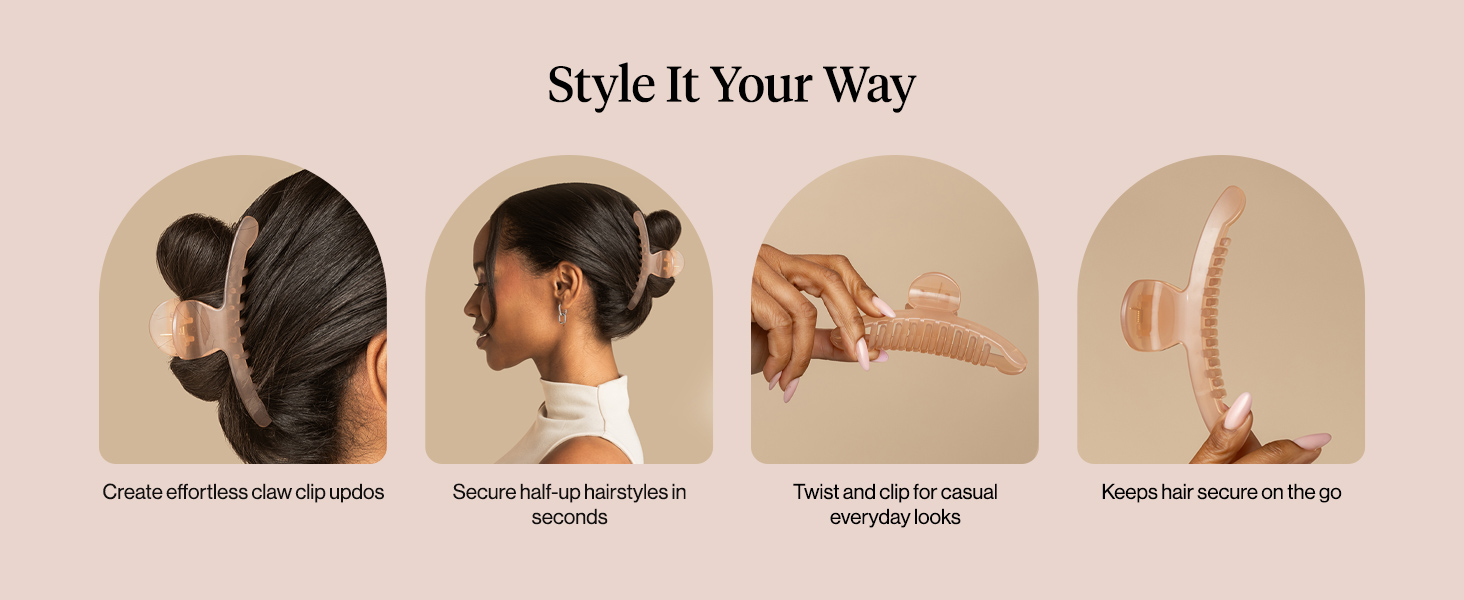 Kitsch Arched Hair Clips For Women Recycled Plastic Claw Clips Secure Hold. Comfortable All-Day