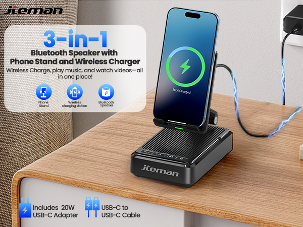 jteman bluetooth speaker with phone stand