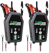 2 Pack 3 AMP Battery Charger - 6V/12V Smart Automotive Battery Charger, Fully Automatic and Maint...