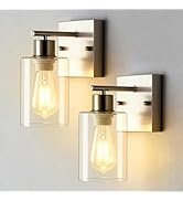 2-Pack Bathroom Wall Sconces, Brushed Nickel Vanity Lights, Modern Wall Light Fixture with Clear ...