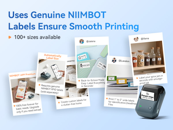 Keep your label maker running smoothly with official NIIMBOT label papers—available in 100+ sizes!