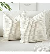 OTOSTAR Pack of 2 Corduroy Soft Decorative Throw Pillow Covers 18 x 18 Inch Soft Boho Striped Cus...