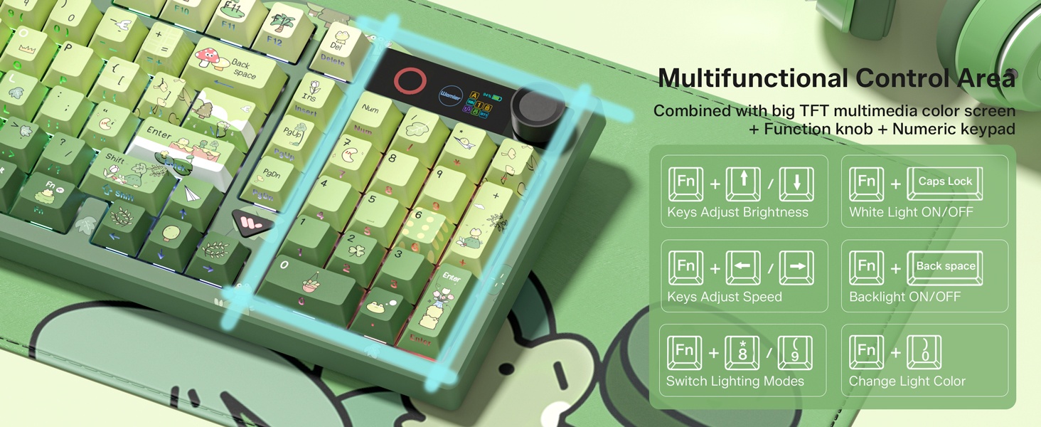 Frog Wireless Mechanical Creamy Keyboard,Gaming Keyboard with Number Pad,98% Keyboard