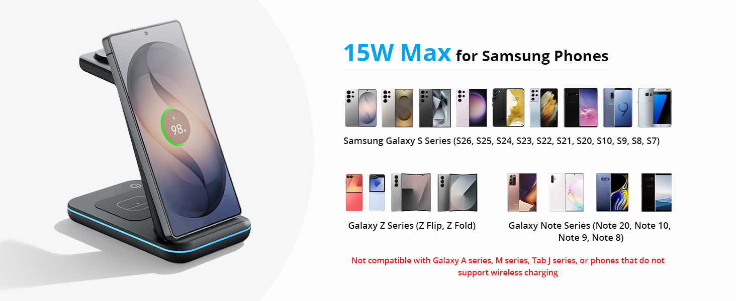 Wireless Charger for Samsung&amp;amp;Android: JoyGeek 3 in 1 Charging Station for Galaxy Watch