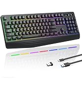 Wireless Gaming Keyboard, 7-Color RGB Backlit, Full-Size Computer Keyboard with Silent Keys, Wris...