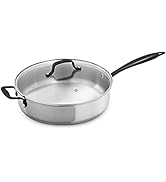 GrandTies Tri-Ply Stainless Steel Saute pan Induction Cookware – 5 QT 12 Inch Capsule Bottom Stai...