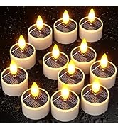 Yme Solar Tea Lights Candles, 12 Pack Small Rechargeable Battery Operated LED Flickering Flameles...