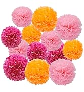 12pcs Rose Red,Light Pink and Orange Paper Pom Poms Decorations for Party Ceiling Wall Hanging Ti...