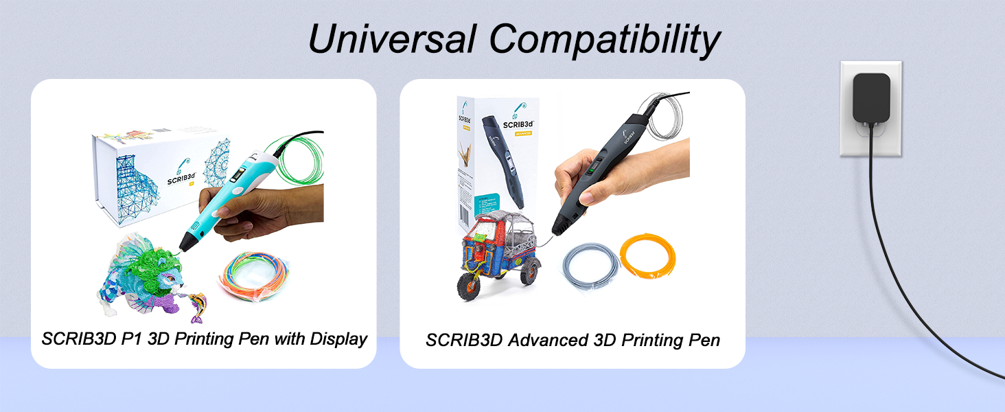 Compatible with SCRIB3D P1 3D Printing Pen with Display and SCRIB3D Advanced 3D Printing Pen.