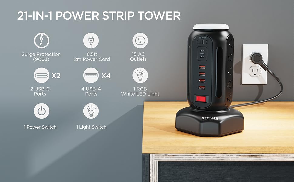 15 outlet power strip power tower with usb ports computer surge protector surge protector usb power 