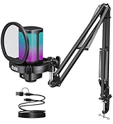 UHURU Gaming USB Microphone for PC, Computer Mic with Controllable RGB for PS4/5 Gamers, Podcast ...