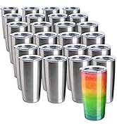 Pixiss Stainless Steel Tumblers Bulk 25-Pack 20oz Double Wall Vacuum Insulated, Bulk Cup Coffee M...