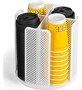 BEABOO 4-Compartment Rotating Paper Cup Holder &amp; Coffee Cup Lid Storage Dispenser, Plastic Cup Di...