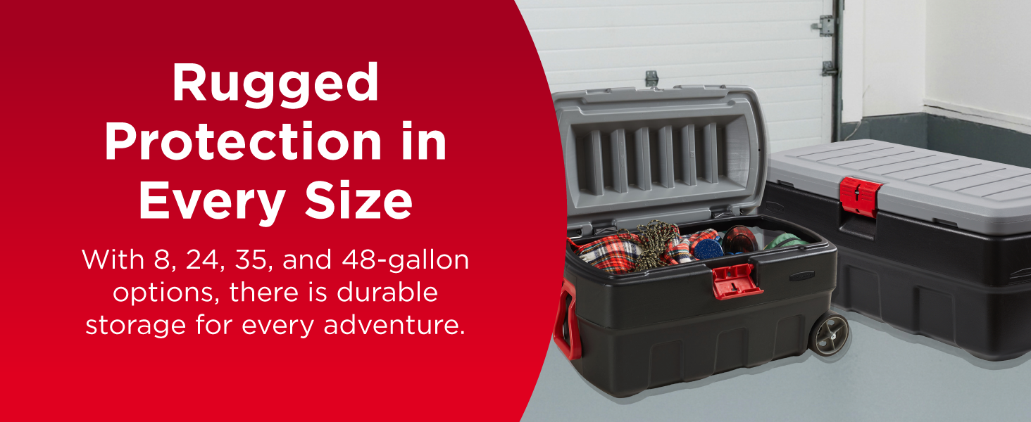 Image of heavy duty storage case with text reading rugged protection in every size.