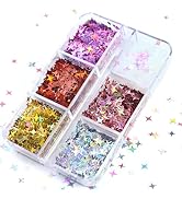 6 Grid Holographic Star Nail Glitter Set,3D Five-Pointed Star Sequins,Flakes for Nail Art, Indepe...