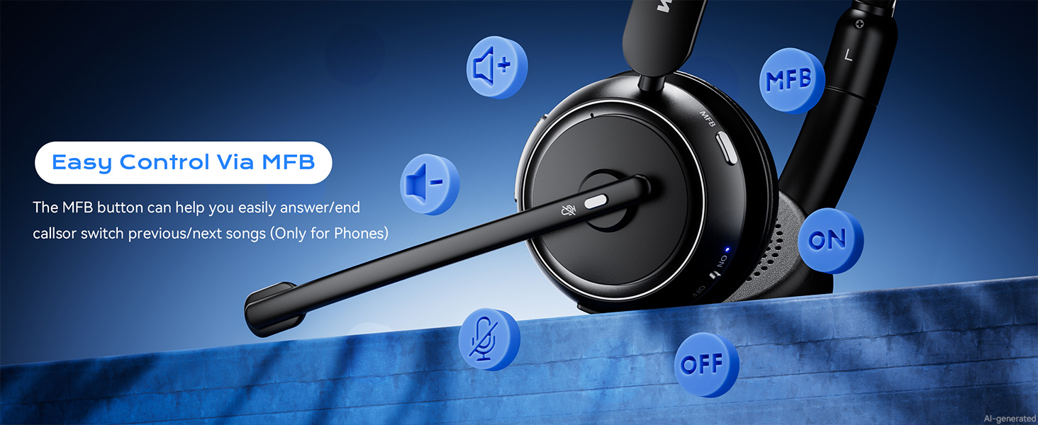 Easily answer/end calls, adjust volume, switch tracks directly on wireless headset