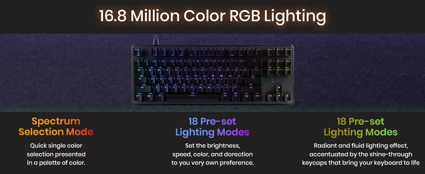 Tecware Phantom Plus 87 RGB mechanical keyboard 18 lighting modes compact gaming keyboard