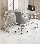 Techni Mobili L Shaped Desk with Keyboard Tray - Efficient Work from Home Desk - Glass L Shaped D...