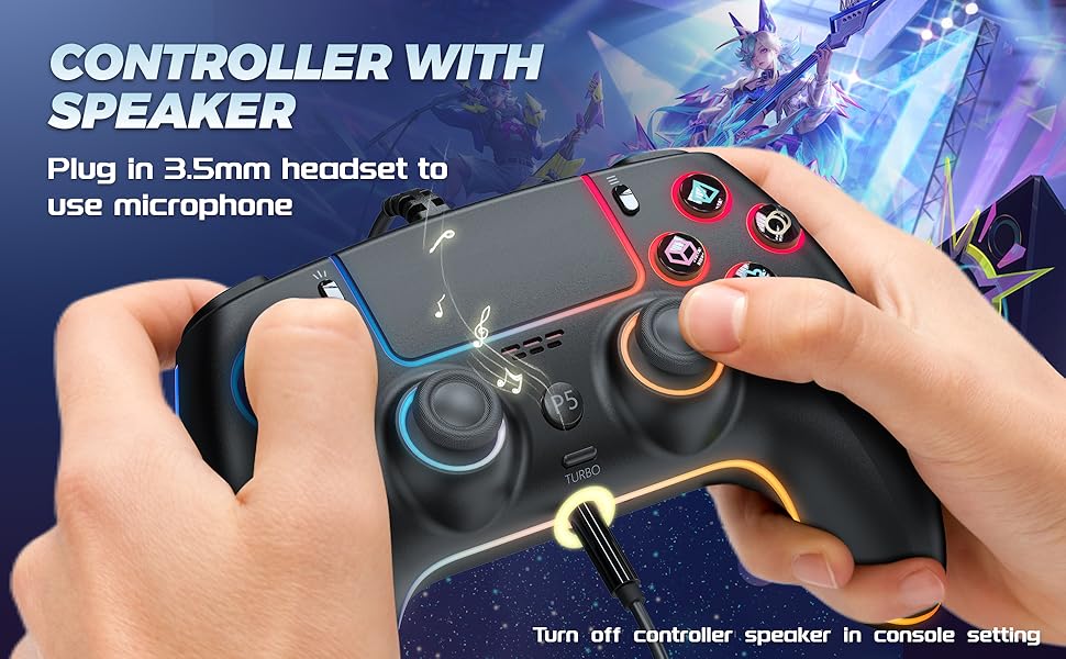 GUOC RGB Wired Controller for PS5/PS4 and PC with Hall Effect Trigger