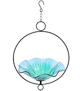 MUMTOP Hanging Bird Bath-Bird Baths for Outdoors - Flower Glass Bird Water Bowl with Hanging Circ...