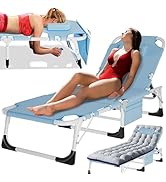 MOPHOTO Oversized Beach Lounge Chair, 5-Position Adjustable Tanning Chair with Face Hole, Heavy D...