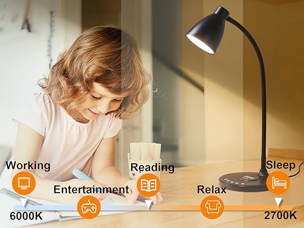 Desk Lamp for Home Office LED Desk Light USB Charging Ports Bedside Table Lamp for College Dorm Room