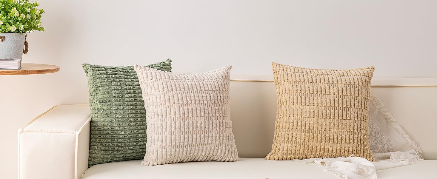 Throw Pillow Covers 18x18, Soft Plush Faux Wool Couch Pillow Covers for Home, Set of 2, Beige