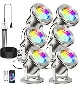 LyLmLe Underwater Pond Light with APP Control &amp; 12V Transformer (6-Spots) | 6W SS316 Stainless St...