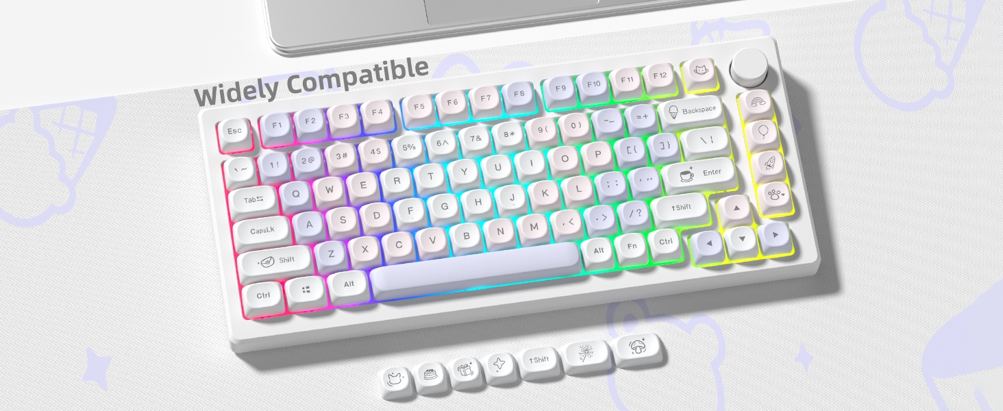 Womier PBT Keycaps Set, Dream Cute Keycaps MOA Profile Mechanical Keyboard Caps, Custom Key cap