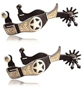KUIDAMOS Horse Spurs 1Pair,Antique Brass Western Style Spur with Hand Carved Decoraation Silver S...