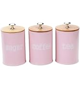 Operitacx 3Pcs Pink Food Storage Canisters with Bamboo Lid - Airtight Kitchen Storage Jars for Te...