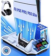 PS5 Slim Stand and Turbo Cooling Station with Controllers Charger Station for Playstation 5, PS5 ...