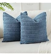 OTOSTAR Pack of 2 Corduroy Soft Decorative Throw Pillow Covers 18 x 18 Inch Soft Boho Striped Cus...