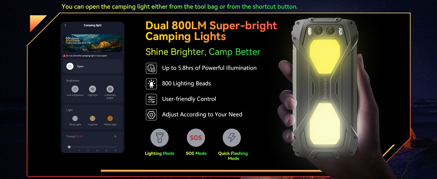 rugged phone with camping light