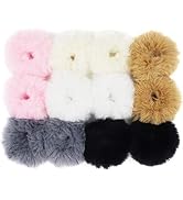 SUSULU Faux Fur Hair Bands, Set of 12 - Fluffy Fur Scrunchies for Women in 6 Colors - Warm and Co...