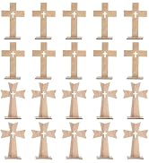 Veemoon 20 PCS Wooden Crosses for Crafts,4.33 Inch Cross Decor for Table Unfinished Standing Cros...