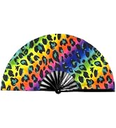 ffscafscn Folding Fan UV Glow Rave Bamboo Summer Hand Fan Leopard Print Decoration Dancing Party ...