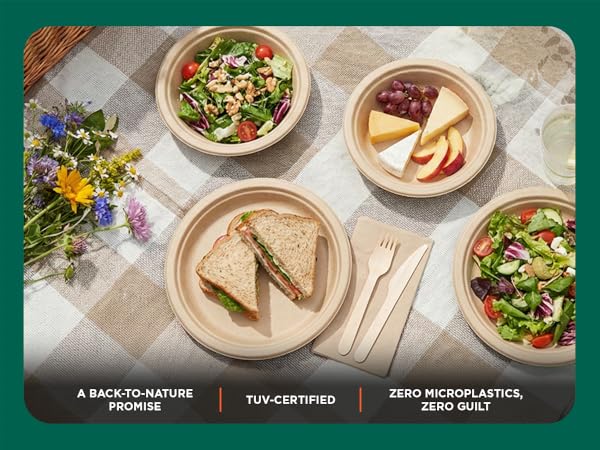 Disposable Paper Bowls Plates Food Safe Leak Free Heavy Duty for Hot &amp;amp; Cold Food Microwave Safe