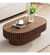 Ywin Oval Coffee Table,Mid Century Modern Coffee Table with Pedestal, Classic Fluted Wood Furnitu...