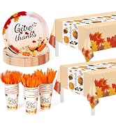 Childom 152Pcs Thanksgiving Plates and Cups,Disposable Thanks Giving Dinnerware Set,Thanksgiving ...