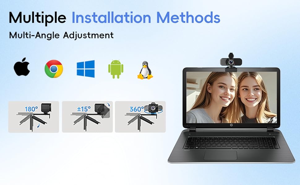 1080P Computer Camera Built-in Noise-Canceling Microphone
