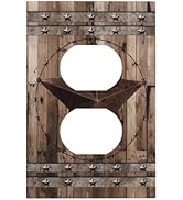 Vintage Cabin Retro Rustic Brown Wood Texas Star 1 Gang Duplex Receptacle Wall Plate Farmhouse We...